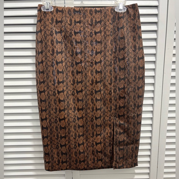 Express Dresses & Skirts - (NWT) Express Brown Snake Print Faux Leather Midi Skirt